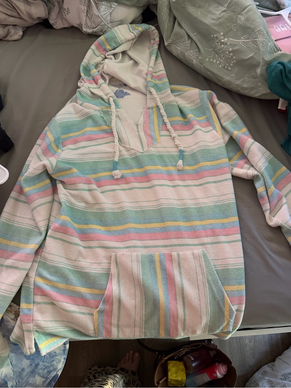 Buckle Pastel Striped Hoodie Sweater in Cream, Pink, Mint, Yellow